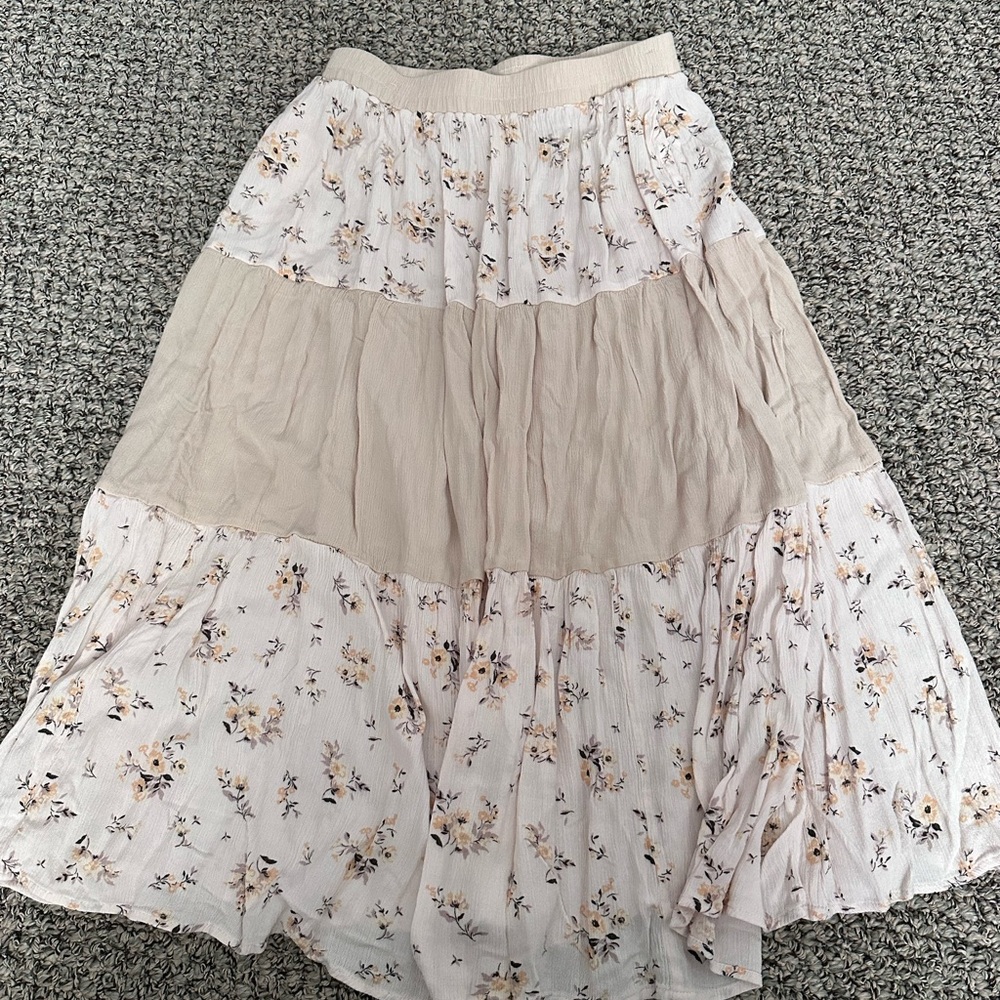Yelete Floral Cream A-Line Skirt